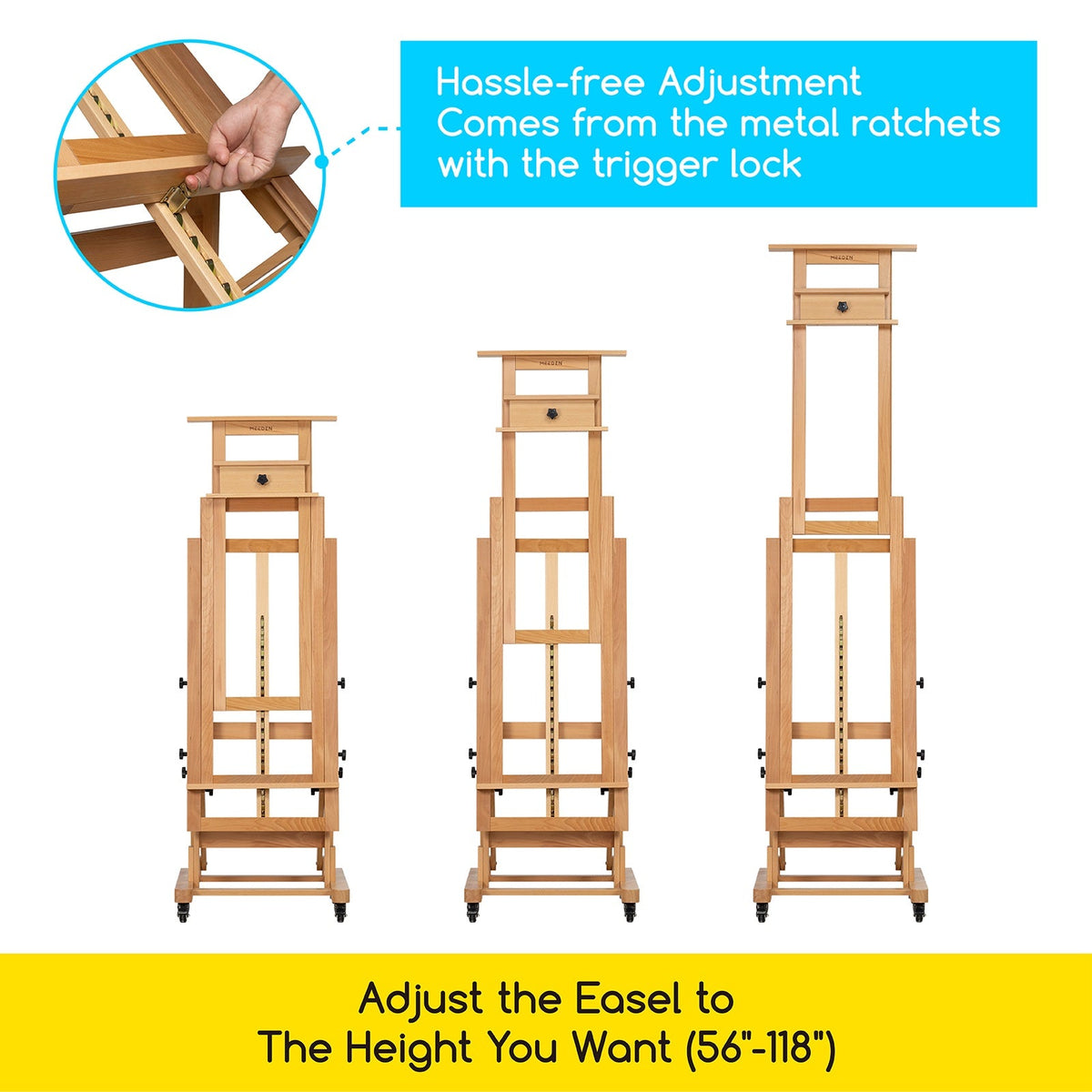 MEEDEN Deluxe Multi-Function Easel on castors with adjustable canvas tray