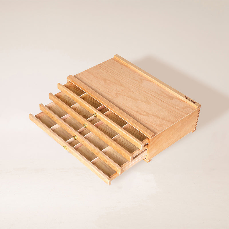 MEEDEN 4-drawer wood art supply storage box, natural finish