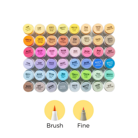 Ohuhu Honolulu B 48 Mid-tone Colors Brush and Fine Dual Tip Alcohol Markers