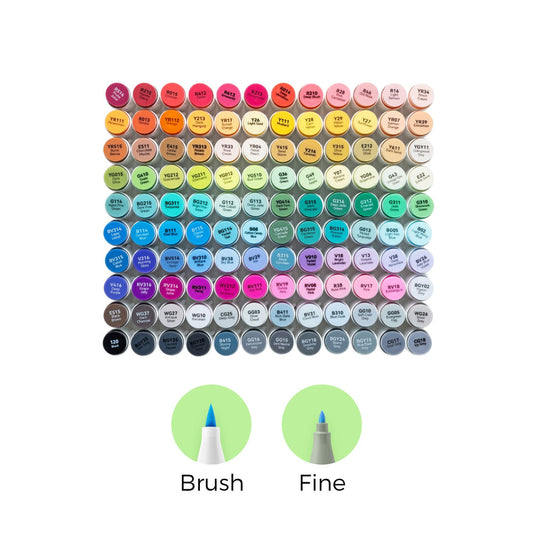 Ohuhu Honolulu B 120-color set of dual-tip alcohol markers with new packaging, featuring vibrant colors and fine tips for detailed art.