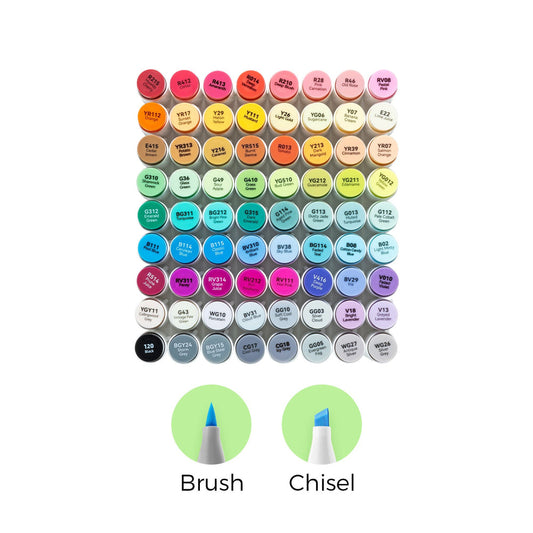 Ohuhu Honolulu 72 Colors Brush and Chisel Dual Tip Alcohol Markers set