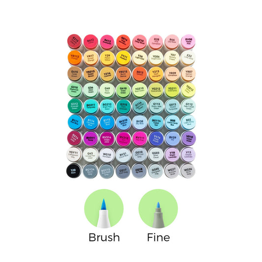 Ohuhu Honolulu B 72-color set of alcohol markers with dual tips and colorful packaging, ideal for art and illustration projects.