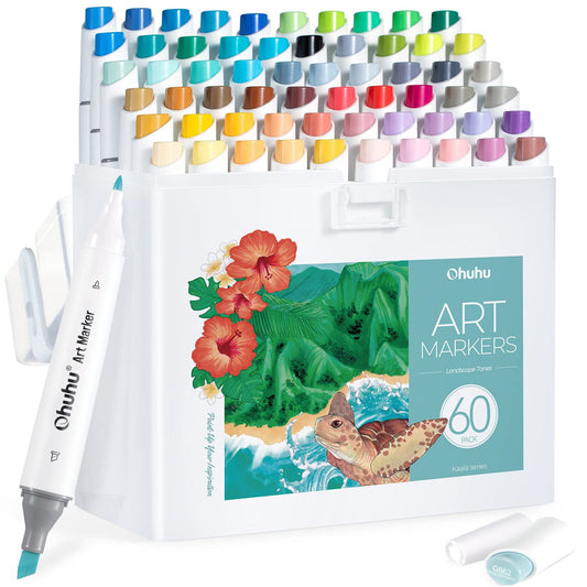 Ohuhu Kaala 60 Colors Landscape Fine and Slim Broad Dual Tip Alcohol Markers