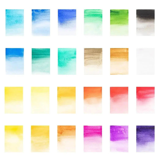 MEEDEN 24 colour watercolour paint set with tubes shown open