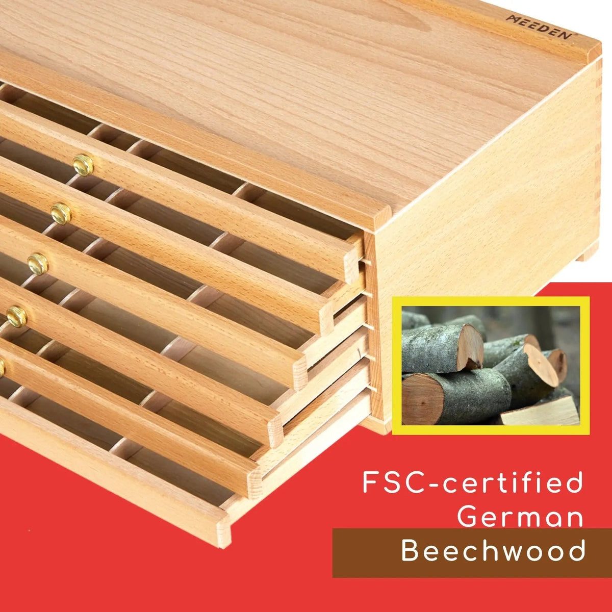 MEEDEN 4-drawer wood art supply storage box, natural finish