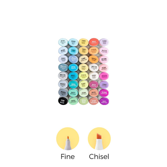 Ohuhu Oahu 40 Unique Colors Fine and Chisel Dual Tip Alcohol Markers
