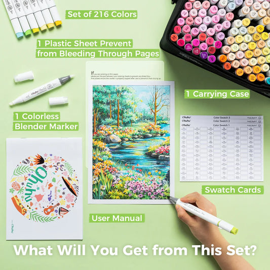 Ohuhu Honolulu 216+1 alcohol markers colour range overview