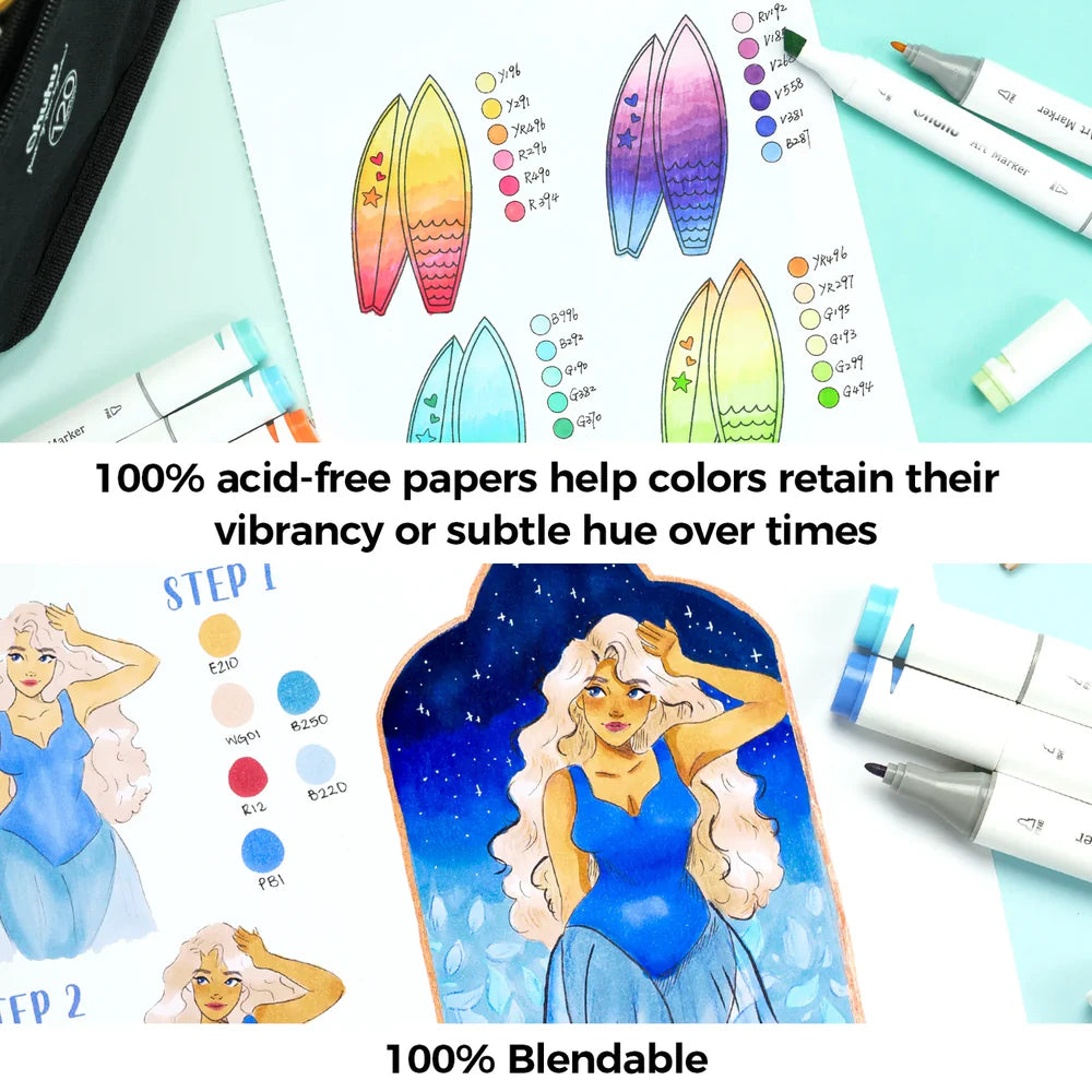 Ohuhu Marker Pad 9x12 in use with alcohol markers