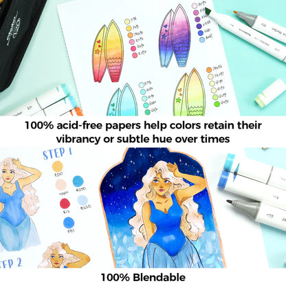Ohuhu Marker Pad 9x12 in use with alcohol markers
