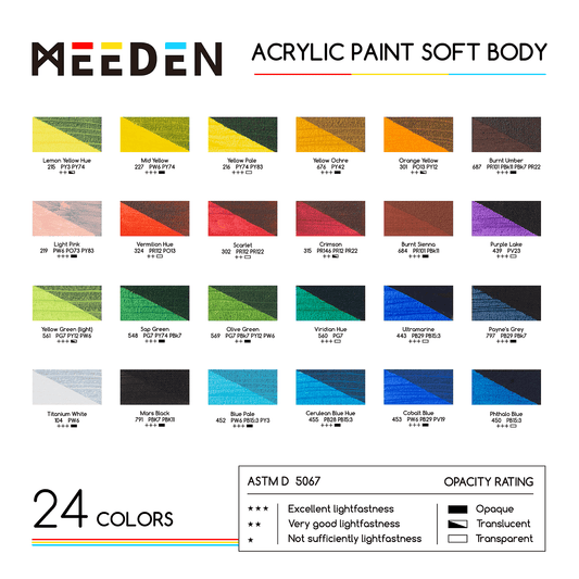 MEEDEN soft body acrylic paint set 24 x 60ml bottles