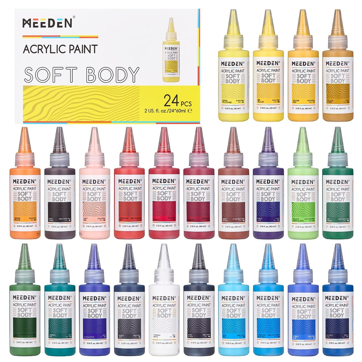 MEEDEN soft body acrylic paint set 24 x 60ml bottles