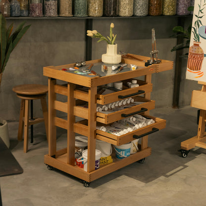 MEEDEN 5-tier artist storage cart on wheels with drawers open