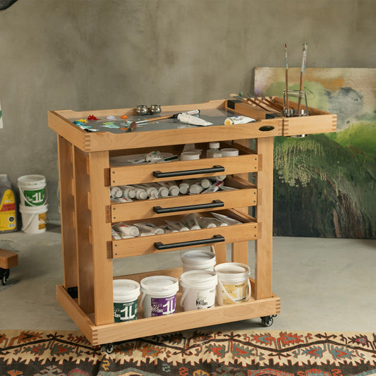 MEEDEN 5-tier artist storage cart on wheels with drawers open