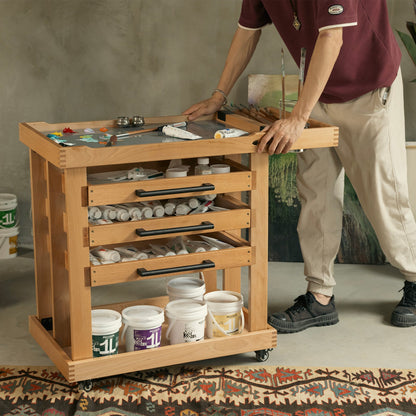 MEEDEN 5-tier artist storage cart on wheels with drawers open