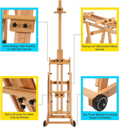 MEEDEN Studio Versatile H-Frame Easel in natural beechwood