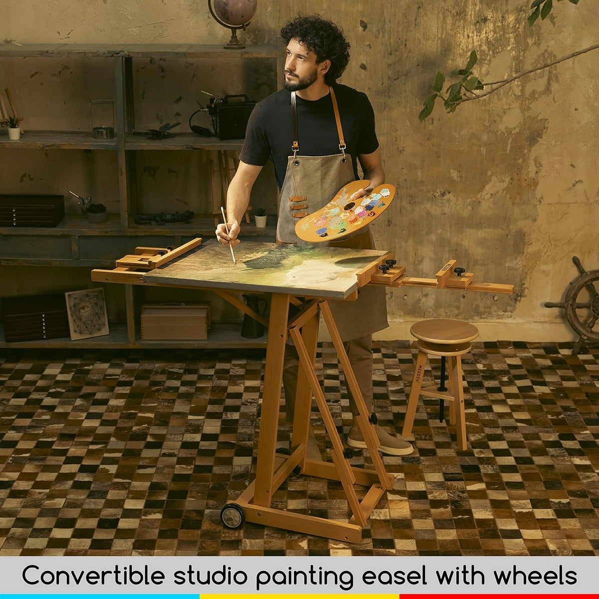 MEEDEN Studio Versatile H-Frame Easel in natural beechwood