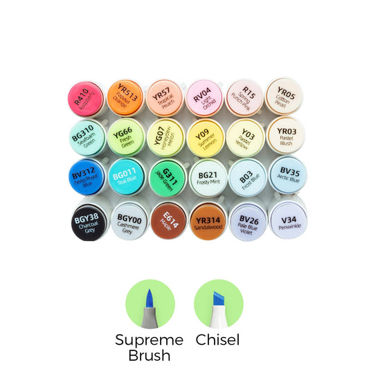 Ohuhu Honolulu Plus 24 Color Brush and Chisel Dual Tip Alcohol Markers