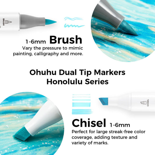 Ohuhu Honolulu 48 Blossoming Pastel alcohol markers colour palette