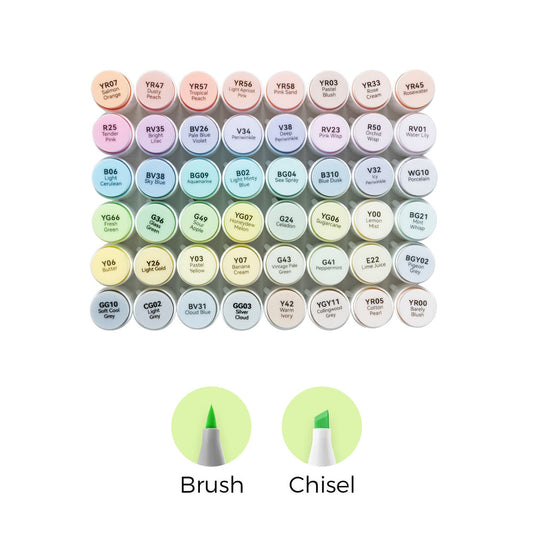 Ohuhu Honolulu 48 Blossoming Pastel Colors Brush and Chisel Dual Tip Alcohol Markers set