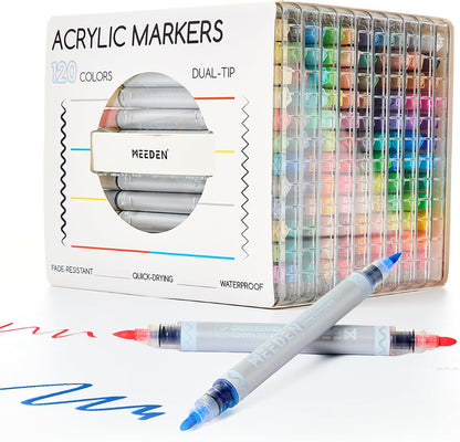 MEEDEN acrylic paint markers dual tip 120 colours box set