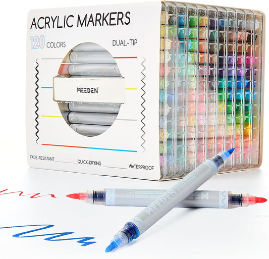 MEEDEN acrylic paint markers dual tip 120 colours box set