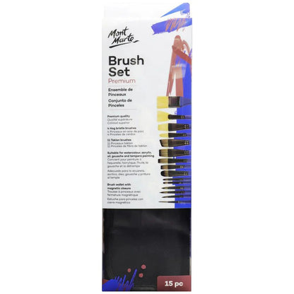 Brush Set in Magnetic Close Wallet 15pc - Mont Marte - Glowish