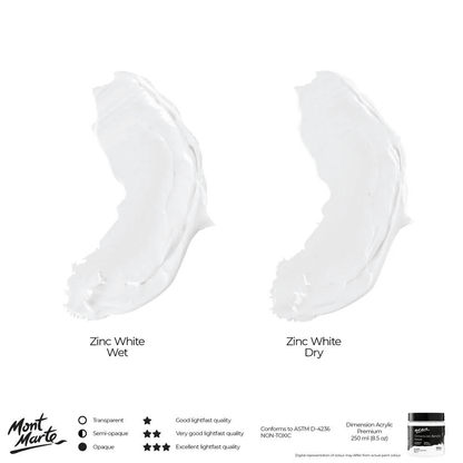 Dimension Acrylic Premium 250ml (8.5 US fl.oz) - Zinc White - Mont Marte - Glowish