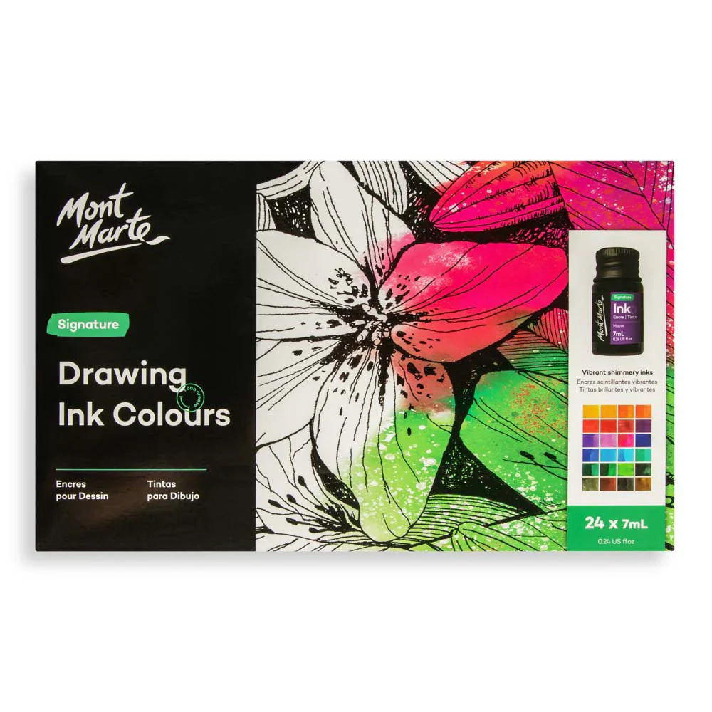 Drawing Ink Colours Signature 24pc x 7ml (0.24 US fl.oz) - Mont Marte - Glowish