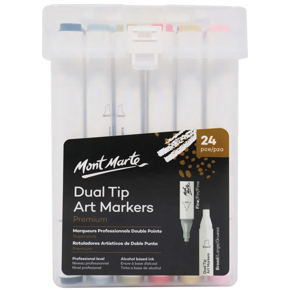 Dual Tip Art Markers in Case Premium 24pc - Mont Marte - Glowish