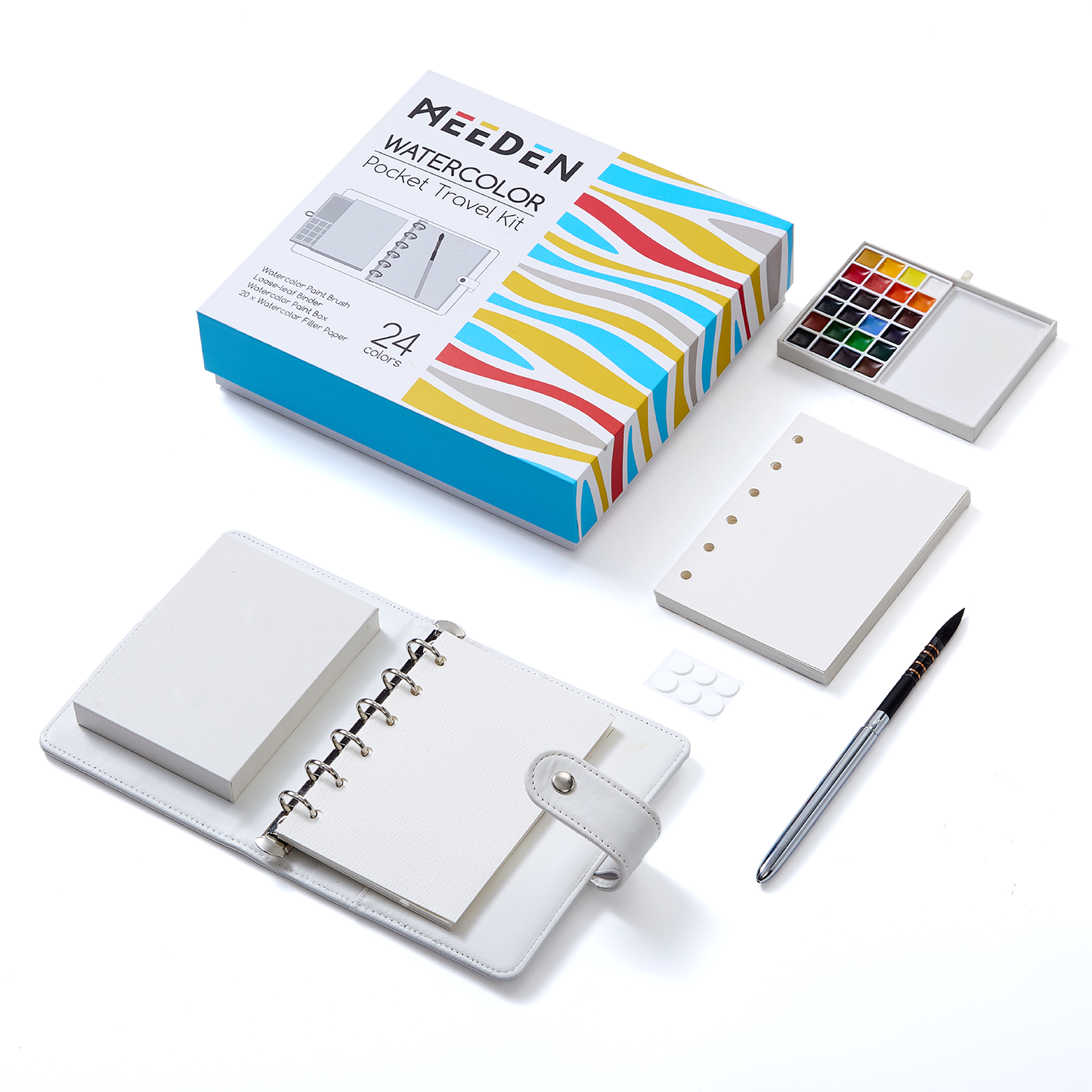 MEEDEN watercolour travel set with paint palette, brush and journal
