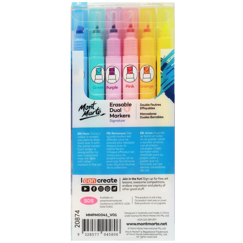 Erasable Dual End Markers Signature 6pc - Mont Marte