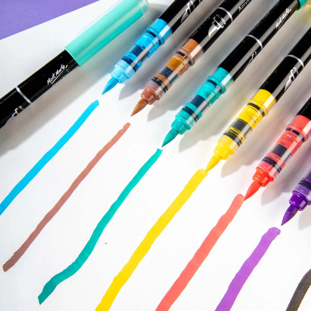 Flexi Tip Acrylic Paint Pens Premium 12pc - Mont Marte - Glowish