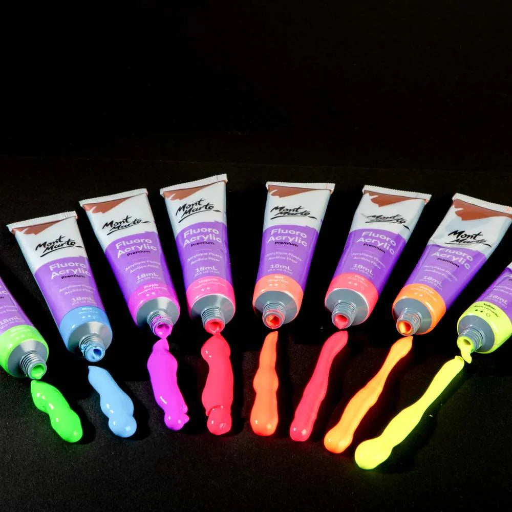 Fluoro Acrylic Paint Intro Set Premium 8pc x 18ml - Mont Marte - Glowish