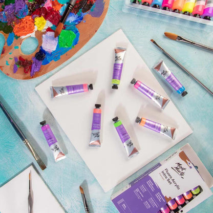 Fluoro Acrylic Paint Intro Set Premium 8pc x 18ml - Mont Marte - Glowish