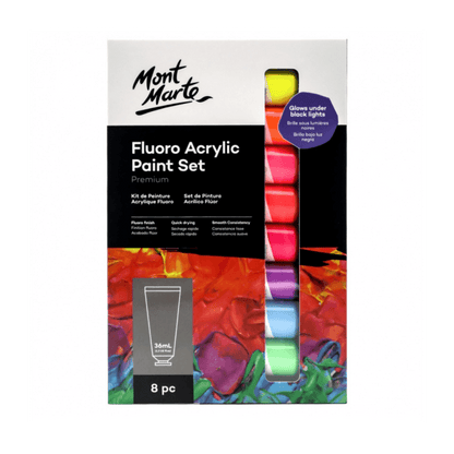 Fluoro Acrylic Paint Set Premium 8 x 36ml (1.2oz) Mont Marte Craft Art Supply - Glowish