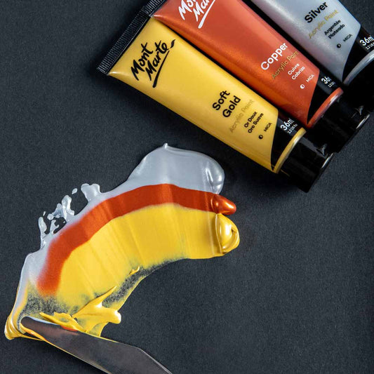 Gold and Silver Acrylic Paint Set Signature 12pc x 36ml - Mont Marte - Glowish