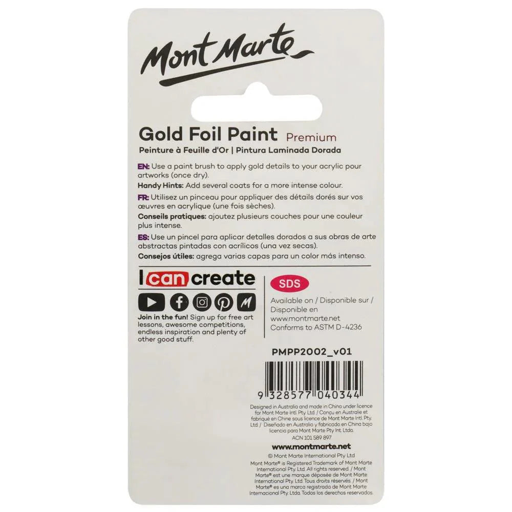 Gold Foil Paint Premium 20ml - Mont Marte Glowish art supplies