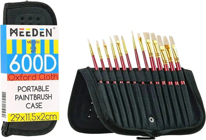 MEEDEN brush case standing upright with twelve paint brushes