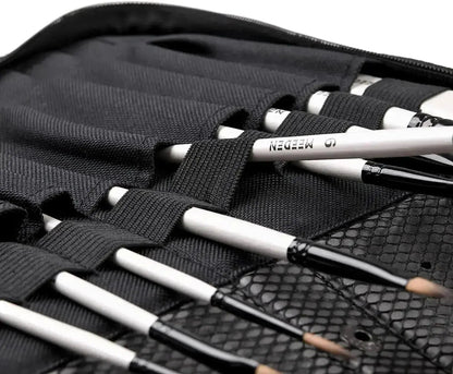 Close view of paint brushes secured in the MEEDEN nylon case slots