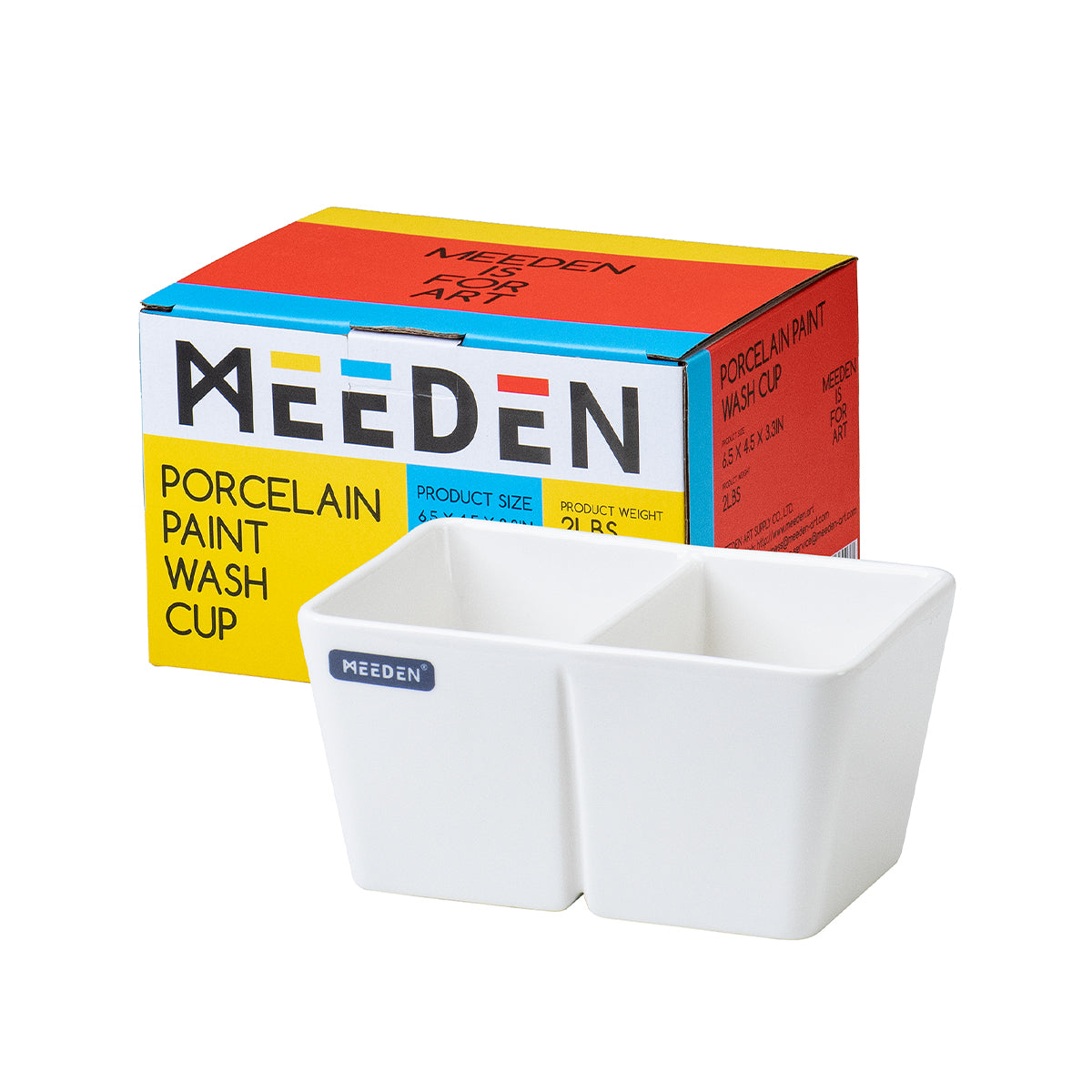MEEDEN two-well ceramic brush wash bowl with product packaging
