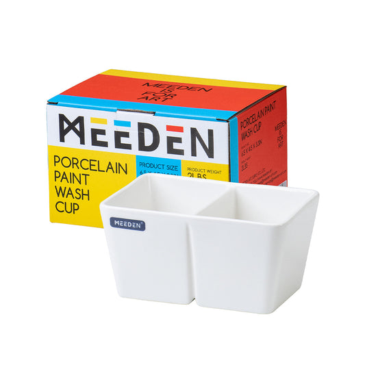 MEEDEN two-well ceramic brush wash bowl with product packaging