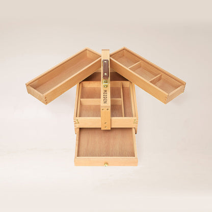 Open MEEDEN beech art supply box showing three storage levels