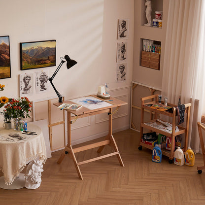 MEEDEN adjustable beech drafting table in a bright art studio
