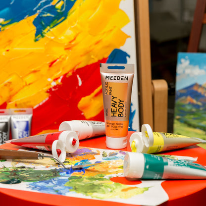 Artist painting with MEEDEN heavy body acrylic colours and 100ml tubes