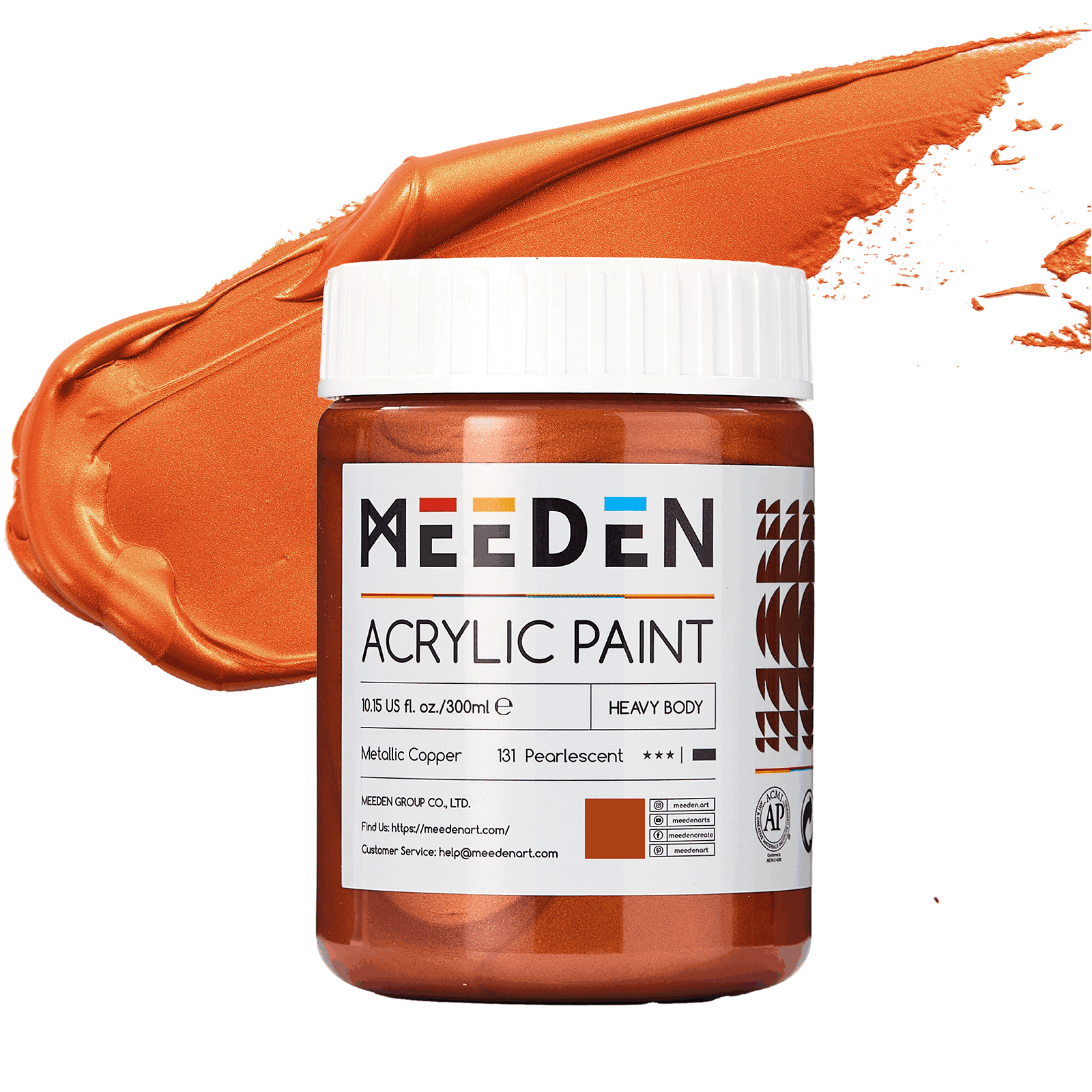 MEEDEN Heavy Body Metallic Copper acrylic paint in a 300ml jar
