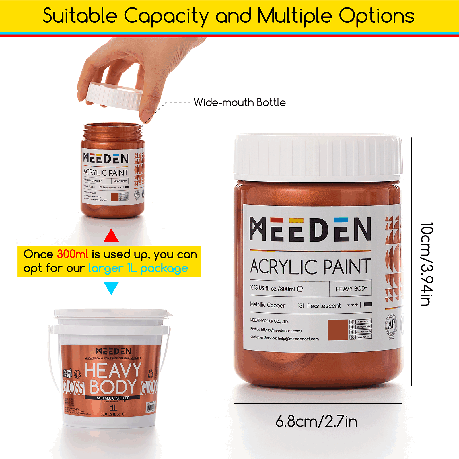 MEEDEN Metallic Copper 300ml jar dimensions and reusable container