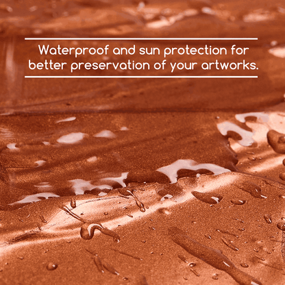 Water droplets on a surface painted with MEEDEN Metallic Copper acrylic