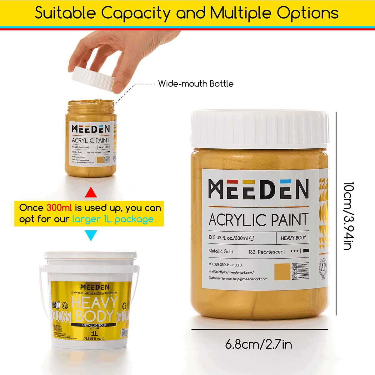 MEEDEN Metallic Gold 300ml jar dimensions and reusable container