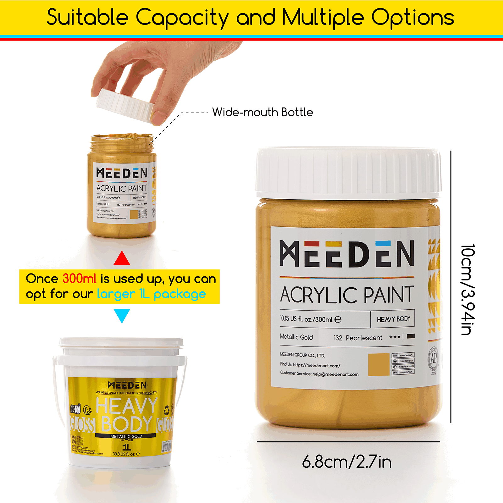 MEEDEN Metallic Gold 300ml jar dimensions and reusable container