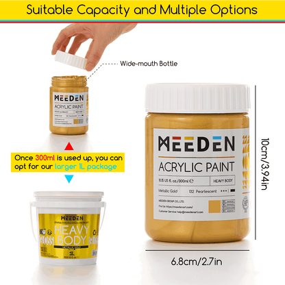 MEEDEN Metallic Gold 300ml jar dimensions and reusable container